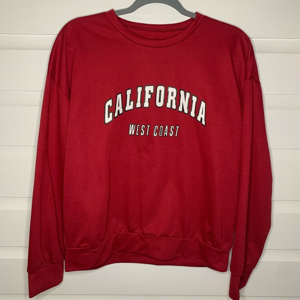 Small red California crewneck
